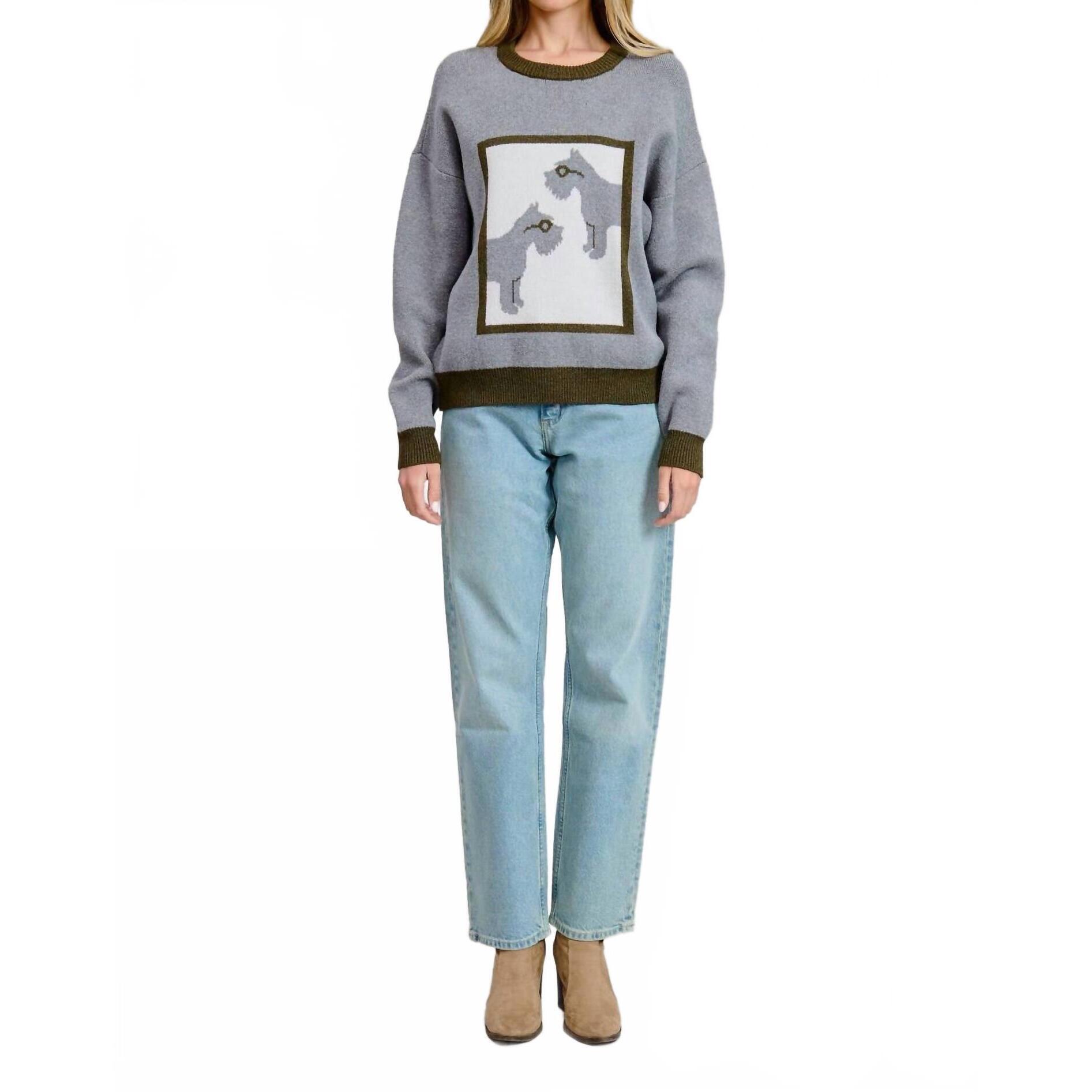 New Flat White Schnauzer Pullover Sweater In Grey